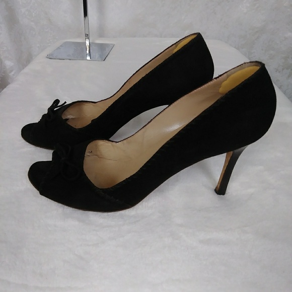 🎯 Manolo Blahnik Brown Suede Peep Toe Pump - Picture 4 of 7